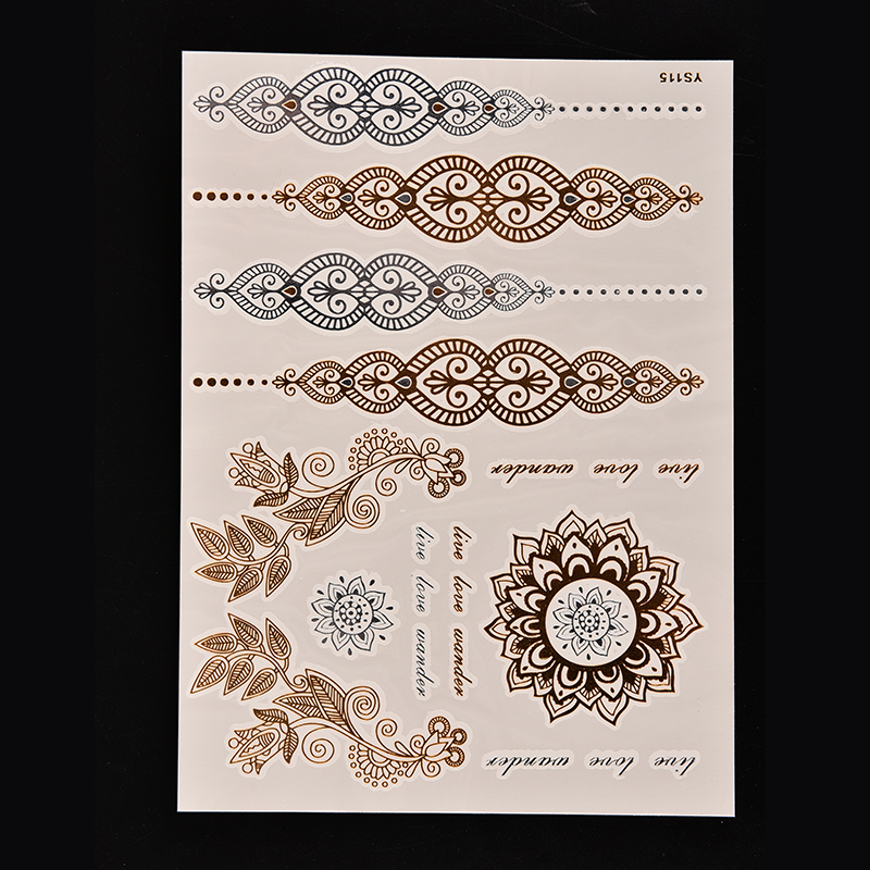 (hàng Mới Về) Hình Xăm Dán Tạm Thời Màu Vàng / Bạc Ánh Kim Lấp Lánh Trang Trí Nghệ Thuật Cơ Thể