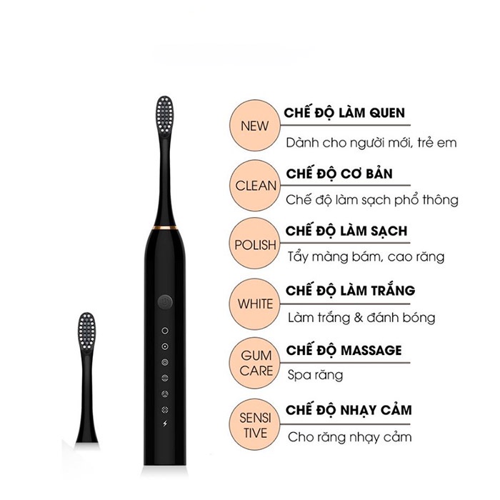 Bàn chải điện Sonic X3 đánh răng tự động với lông chải mềm mịn, chống nước tuyệt đối dành cho người lớn và trẻ em