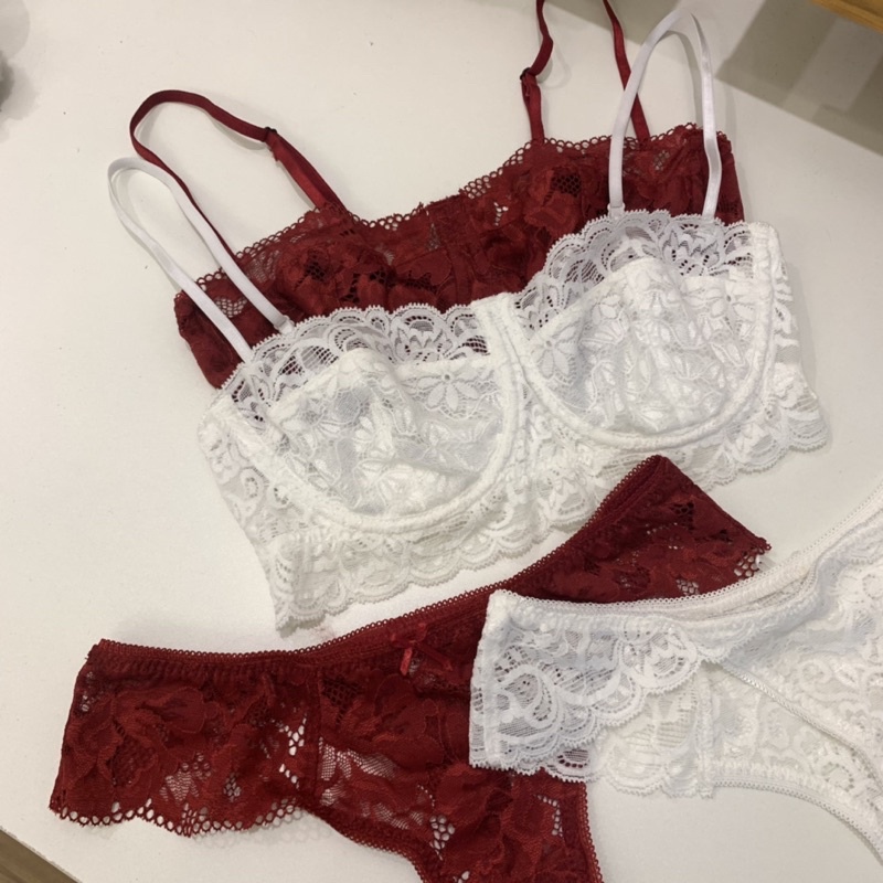 LUCY LACE SET - Set ren gọng cup ngang (tặng kèm mút tháo rời) + quần thong | BigBuy360 - bigbuy360.vn