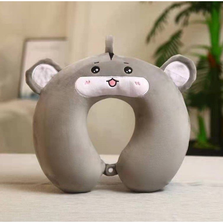 Gối cổ chữ U cao su non hình thú dễ thương có khóa kéo cho dân văn phòng, ô tô, máy bay, du lịch người đau mỏi vai gáy