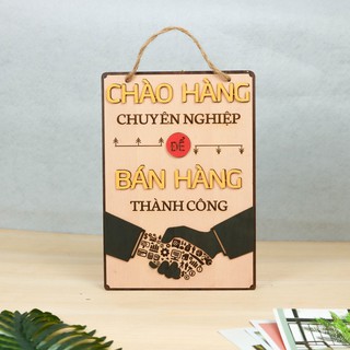 Bảng gỗ trang trí slogan, bảng gỗ tạo động lực in chữ "Chào hàng -  Bán hàng" mẫu mới độc đáo