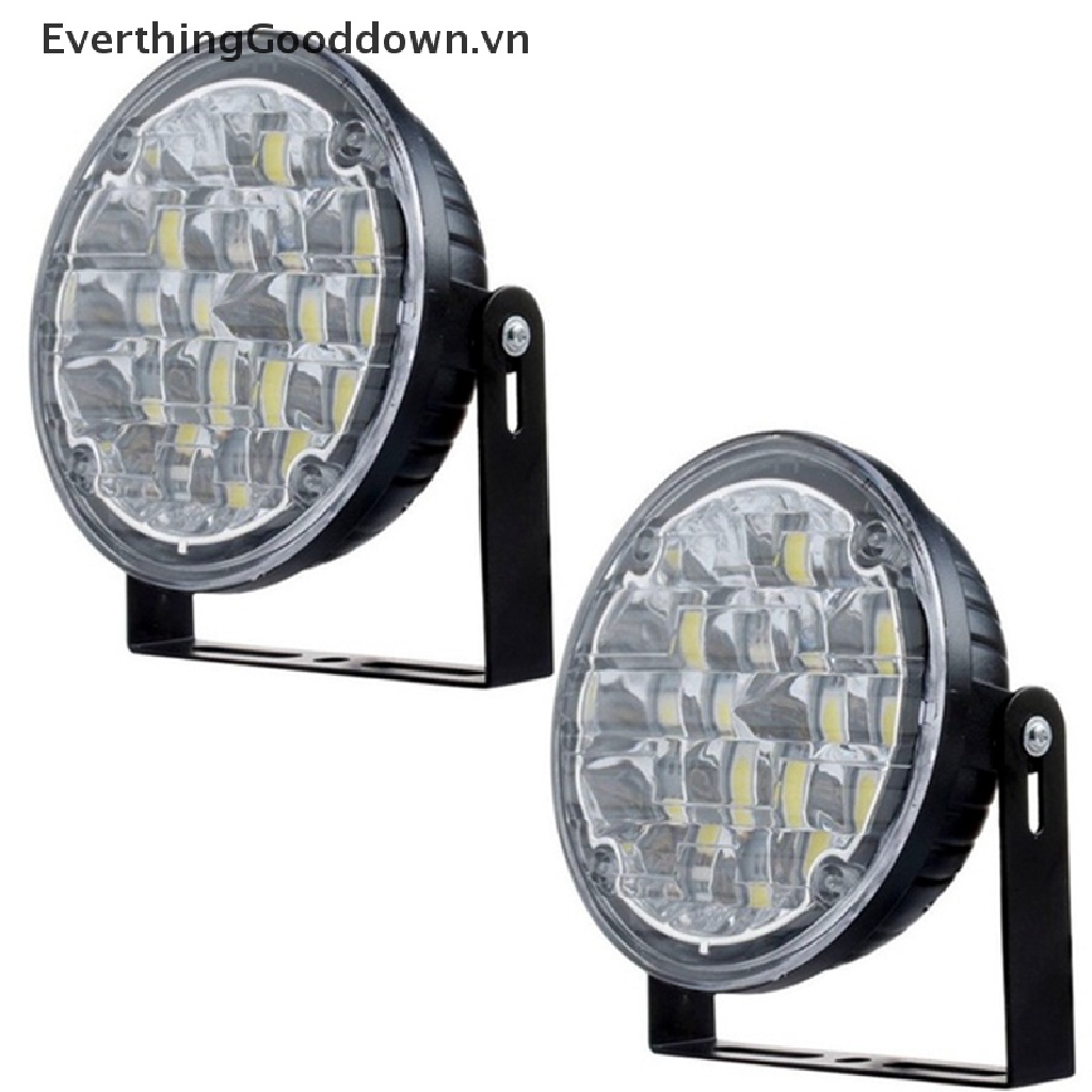 Bộ 2 Đèn Led Tròn 12V 18 Bóng Phá Sương Mù Ánh Sáng Trắng Chạy Ban Ngày Cho Xe Hơi
