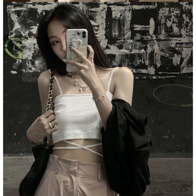 Áo 2 dây áo hai dây croptop chéo nhỏ dáng ôm màu trơn cho nữ