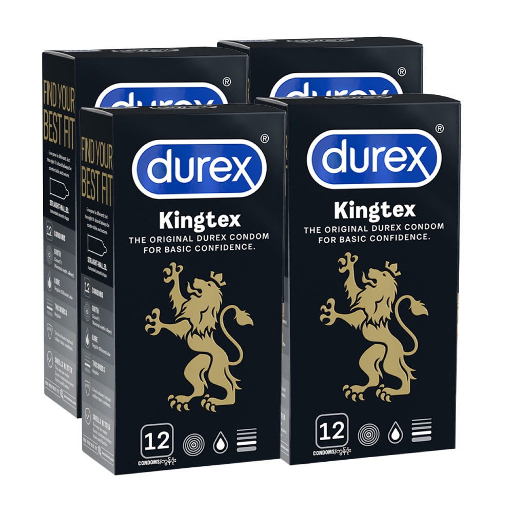 Bộ 4 hộp bao cao su Durex Kingtex bôi trơn, ôm sát size 49mm, 12 bao/hộp