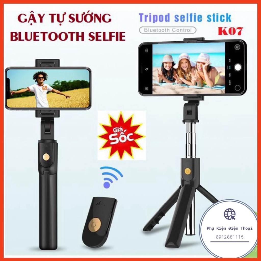 Gậy chụp hình kiêm Tripod 3 chân + Nút bluetooth K07 chính hãng ⚡Phụ Kiện Điện Thoại⚡️