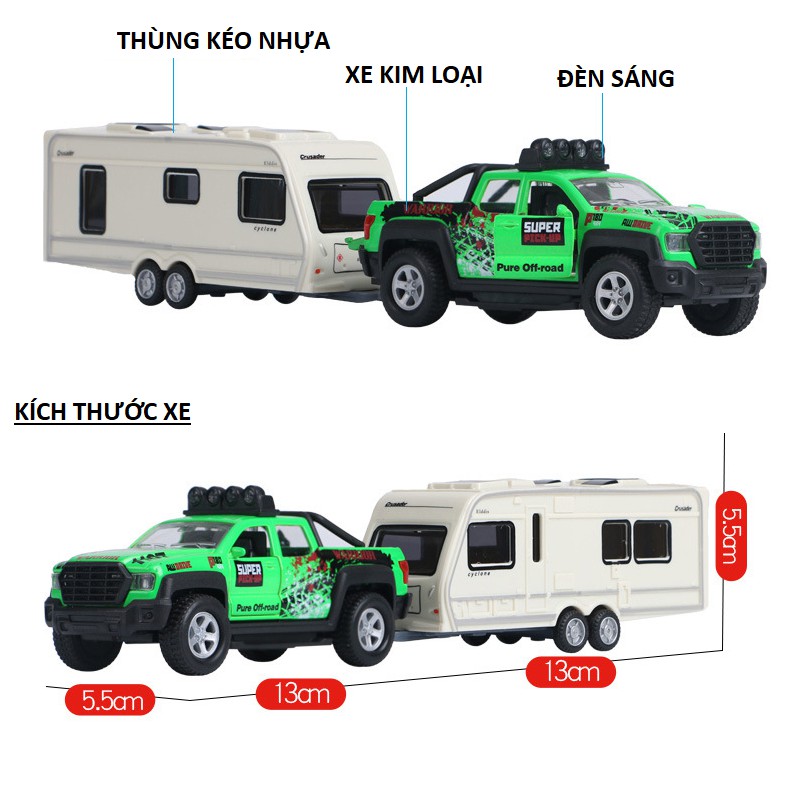 Bộ xe ô tô bán tải mini kéo tỉ lệ 1:36 có âm thanh và đèn xe chạy cót