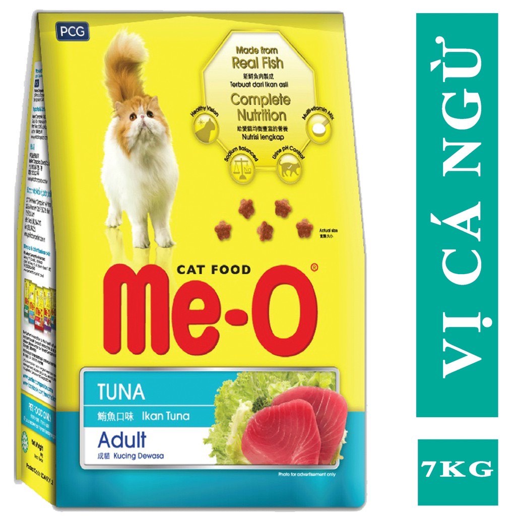 Bao 7kg Me-o Thức ăn viên cho mèo lớn gồm 3 vị Cá ngừ Cá Thu và Hải sản đồ ăn dành cho mèo trên 1 năm tuổi