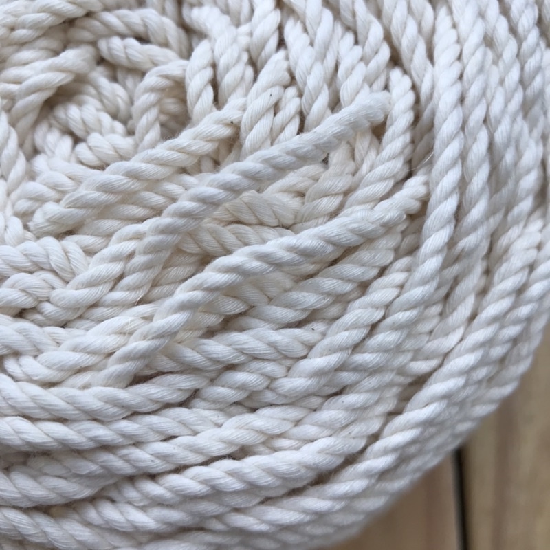 Dây thừng cotton đan Macrame màu trắng kem sợi xoắn 3mm, 4mm