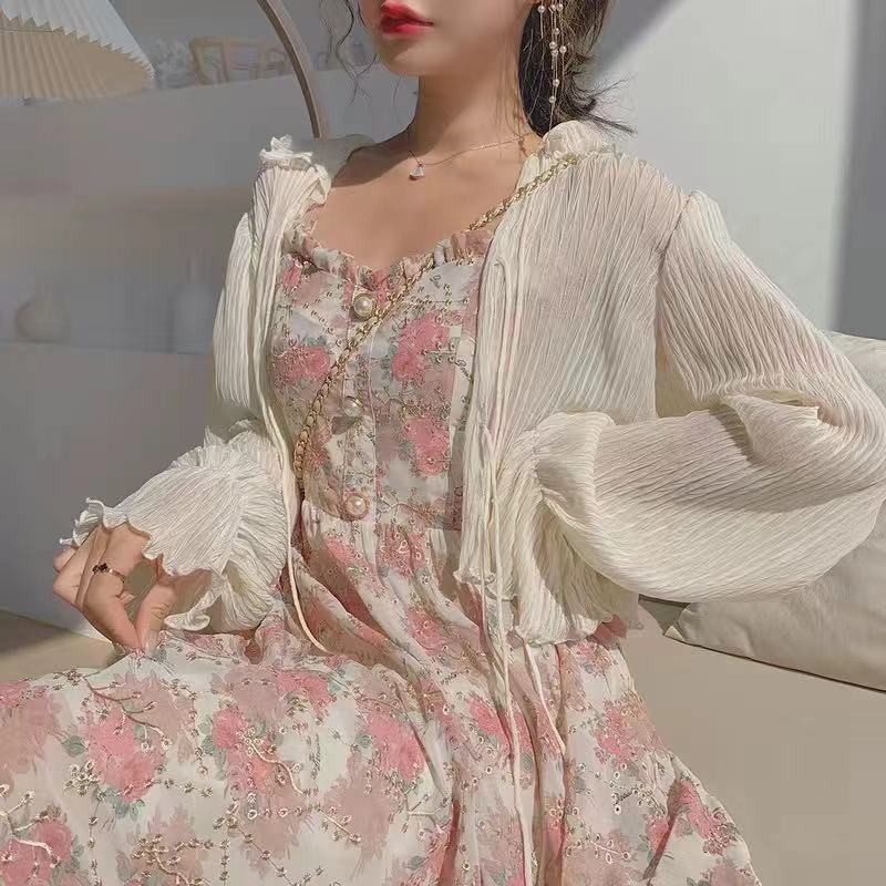 Đầm voan hoa hai dây dáng dài thời trang mùa hè Pháp cho nữ | BigBuy360 - bigbuy360.vn