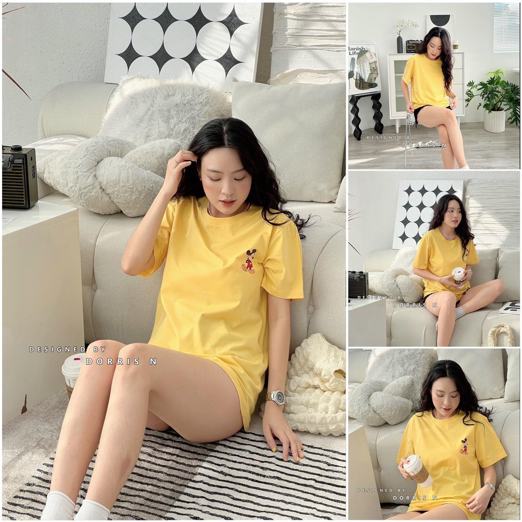 Áo Thun Nữ Ngắn Tay Cổ Tròn Họa Tiết Hình Micky Chất Vải Cotton Mềm Mịn Thoáng Mát From Rộng Trẻ Trung Năng Động