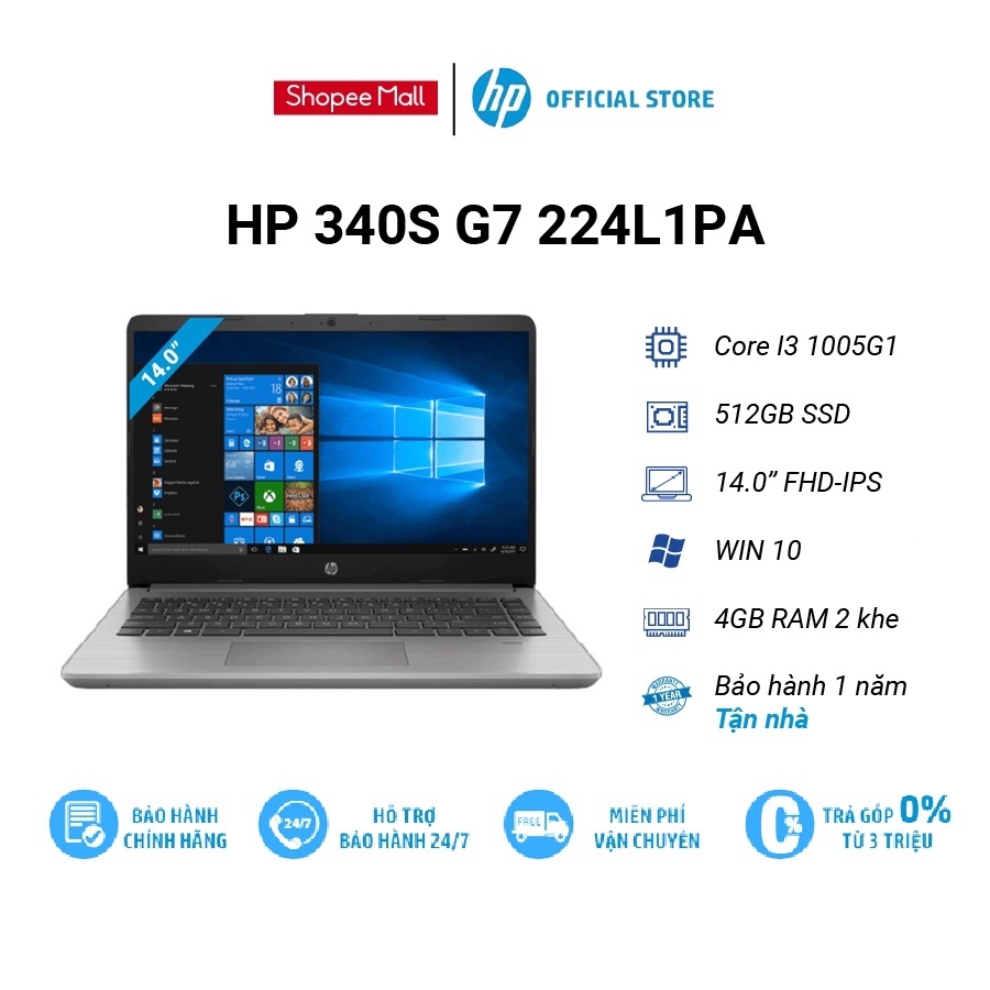Laptop HP 340s G7 224L1PA | i3 1005G1 | 4GB RAM | 512GB SSD | 14" FHD | Win 10
