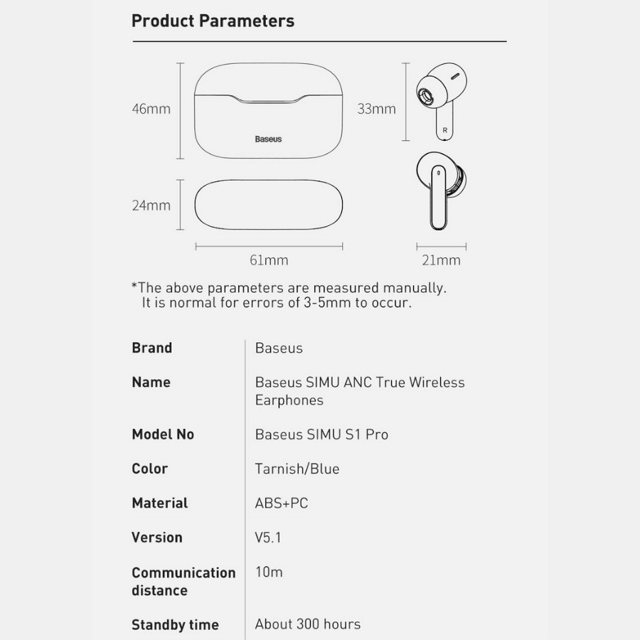 [Chính hãng-Sẵn] Tai nghe TWS chống ồn chủ động Baseus SIMU ANC S1 / S1 Pro True Wireless Earphone LV917-WL