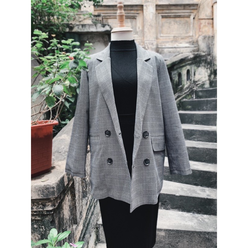 ÁO KHOÁC BLAZER KẺ CARO THIẾT KẾ PHOM SUÔNG RỘNG có bigsize 50-75kg