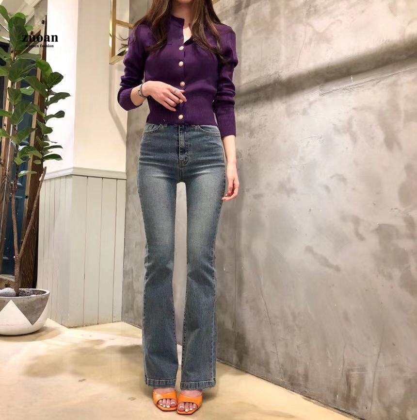 SUXI Áo len nữ dài tay cổ tròn thời trang