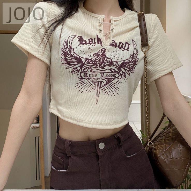 Áo Thun Tay Ngắn Cổ Chữ v In Họa Tiết Phong Cách Retro Thời Trang Dành Cho Nữ