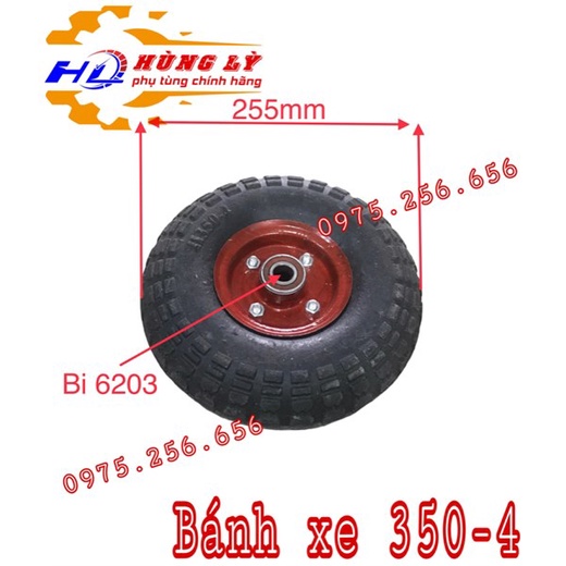 Bánh xe 350-4 đặc lắp bi 6203