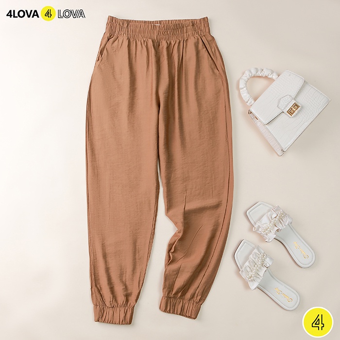 Quần jogger nữ trơn cạp chun 4LOVA bo gấu ống rộng Ullzang unisex đi học dáng đẹp vải đũi mềm Q06