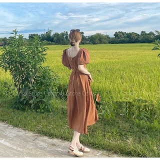 Váy midi 2 lớp tay bồng