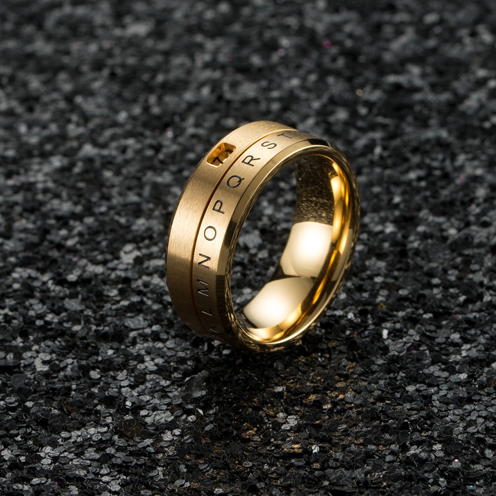 Men Jewelry Titanium Steel Ring Rotatable letter ring qf047