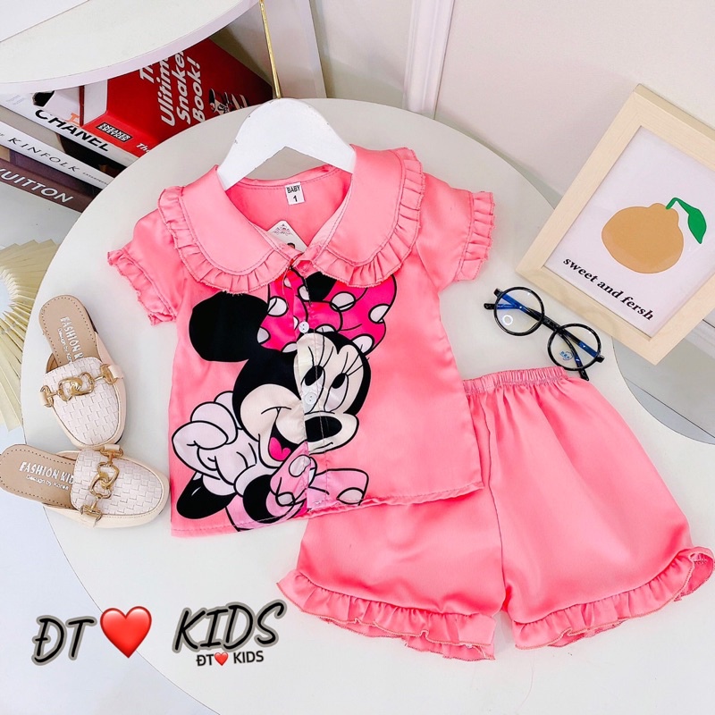 [SET PYJAMA] Bộ pyjama lụa satin cổ lá xinh xắn cho bé