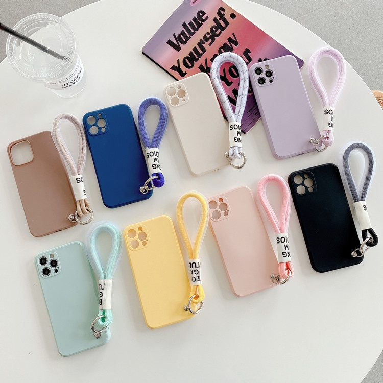 Ốp Điện Thoại Silicon Có Dây Đeo Màu Kẹo Cho iPhone 6 6S 7 8 SE 2020 X XS XR XsMax 11 12 13 Pro 11 12 13 Pro Max