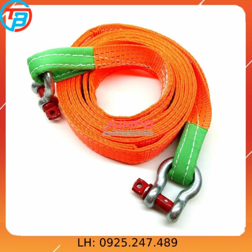 Cáp kéo cứu hộ ô tô 5 tấn 6 mét bản 50mm may 2 lớp ( tặng túi vải + 2 ma ní omega) - CÁP THÉP Thái Bình Vina