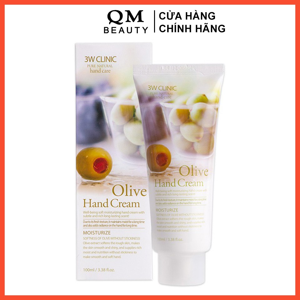 Kem dưỡng da tay 3W Clinic Olive Hand Cream 100ml Hàn Quốc - QM Beauty