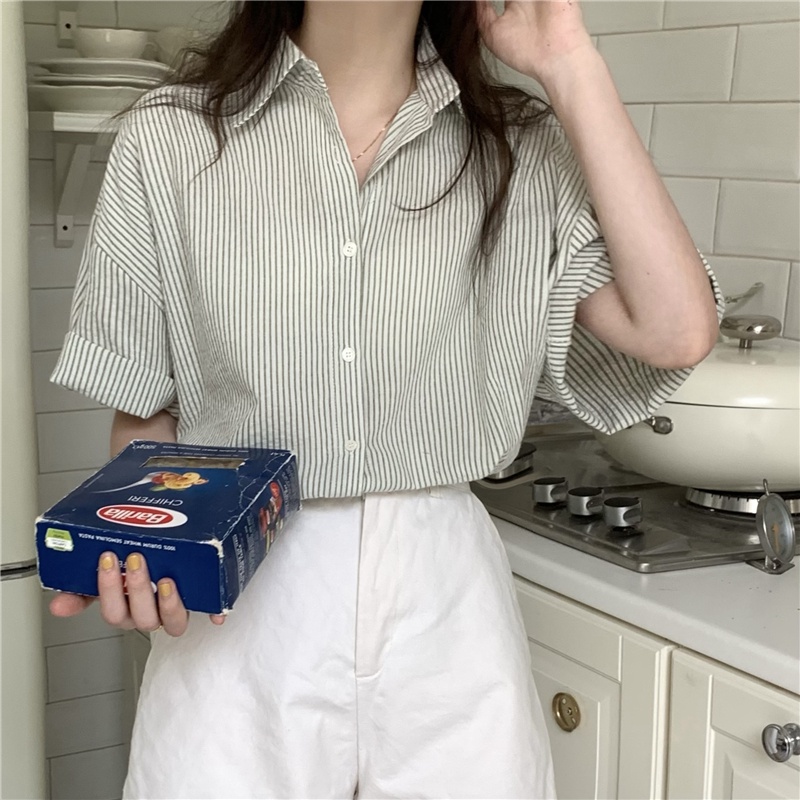 Áo Sơ Mi Sọc Rộng Ngắn Tay Phong Cách Mới Mùa Hè 52897