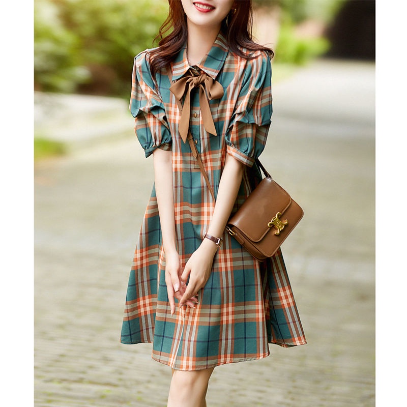 Đầm midi dáng chữ A tay phồng cổ bẻ form rộng thời trang dành cho nữ