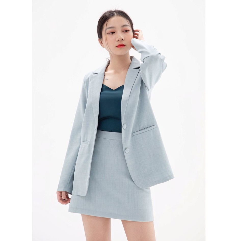 Áo vest blazer nữ KHÀN màu xanh da trời áo khoác công sở tay dài 1 lớp phong cách Hàn Quốc