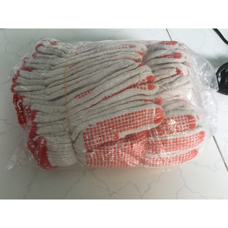 Găng tay len phủ hạt nhựa loại dày x 10 đôi