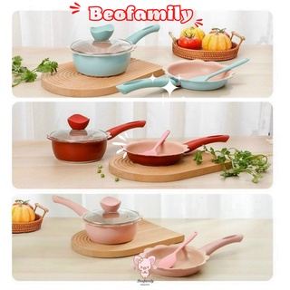 (Ảnh Thật) Bộ nồi chảo đá chống dính hình bông hoa nấu ăn cho bé, kích thước 16cm, màu hồng, xanh xinh xắn Beofamily