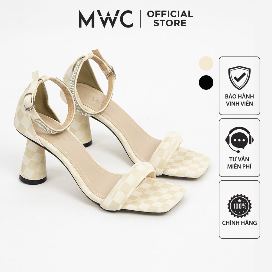 Giày Nữ MWC - 4354 Giày Sandal Cao Gót 7p Quai Ngang Mũi Vuông Gót Trụ Phối Quai Hậu Thời Trang