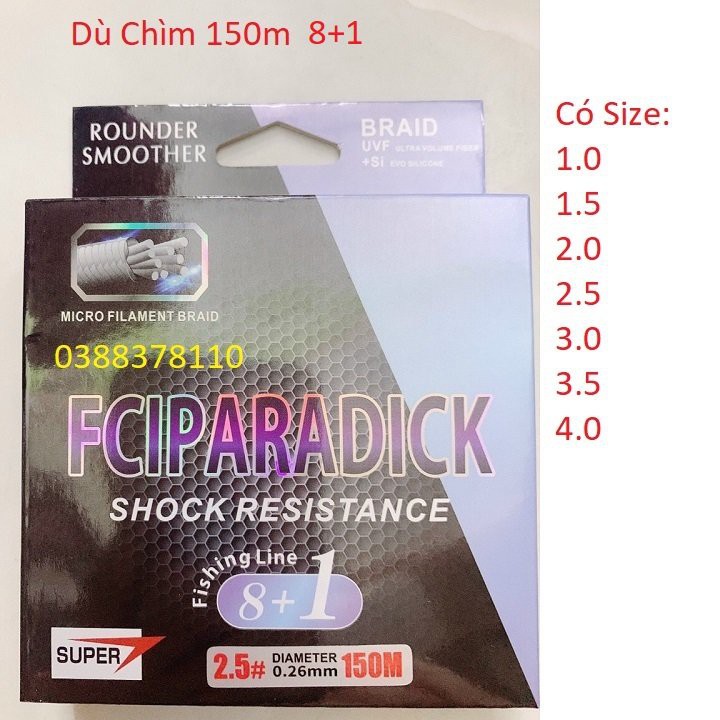 Dây Dù Câu Cá, Dù Chìm Câu Cá Pe FCIPARADICK 8+1 Dài 150m