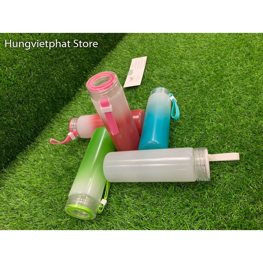 Bình nước thủy tính FREE SHIP  Bình nước thủy tinh Hello master nhiều màu xinh xắn, dung tích 420ml