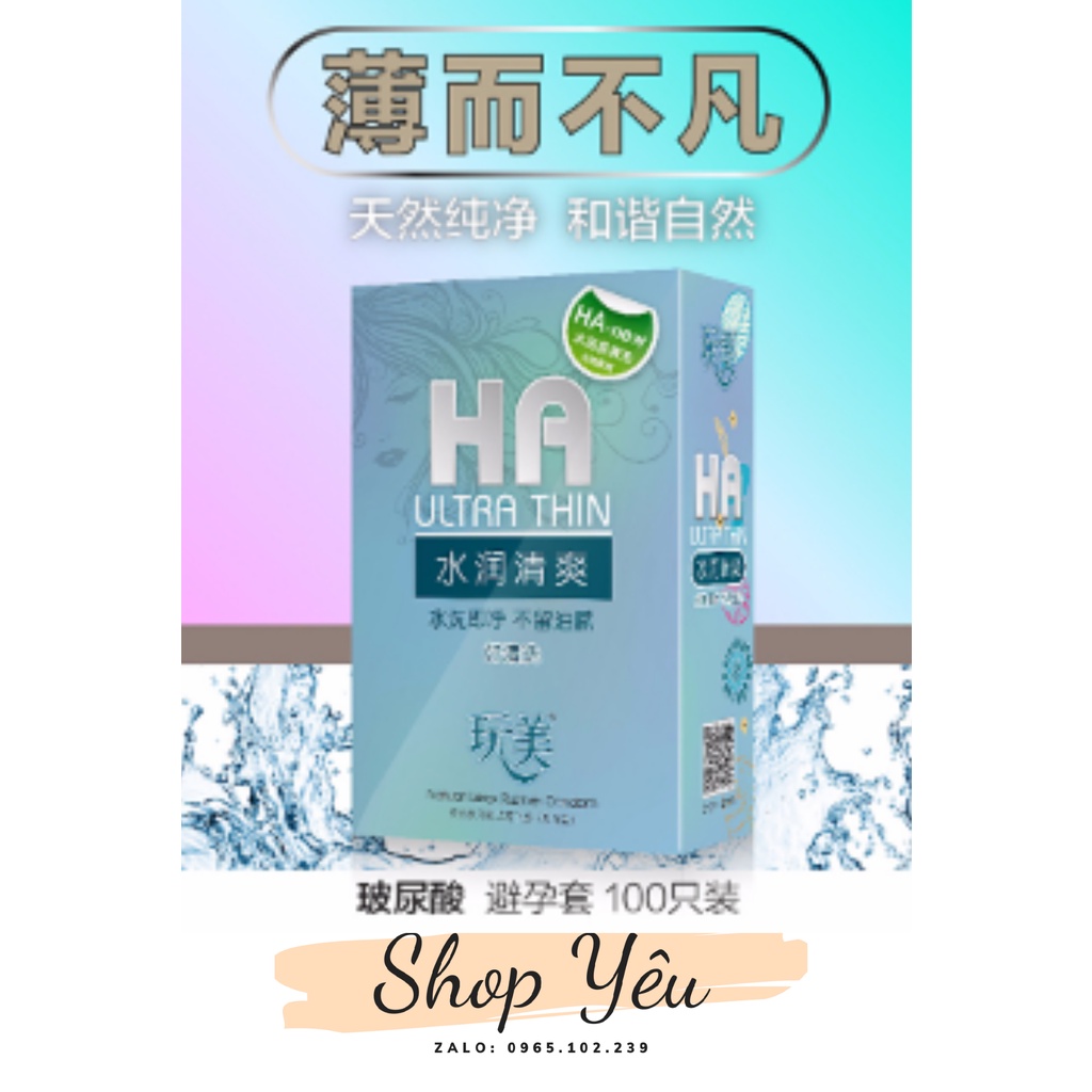 Bao cao su siêu mỏng HA xanh hộp 100 chiếc. Sản phẩm nếu không hài lòng hoàn tiền cho khách hàng