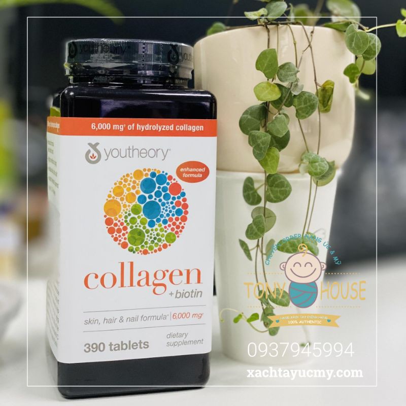 (HÀNG MỸ ĐI AIR) Viên uống Collagen Youtheory Type 1 2 & 3 +Biotin hộp 390 viên