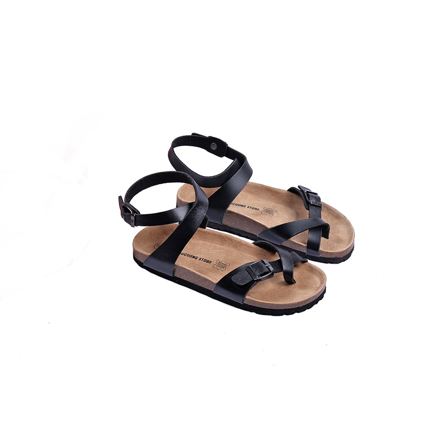 Giày Sandal Unisex HuuCuong xỏ ngón cổ cao đen đế trấu