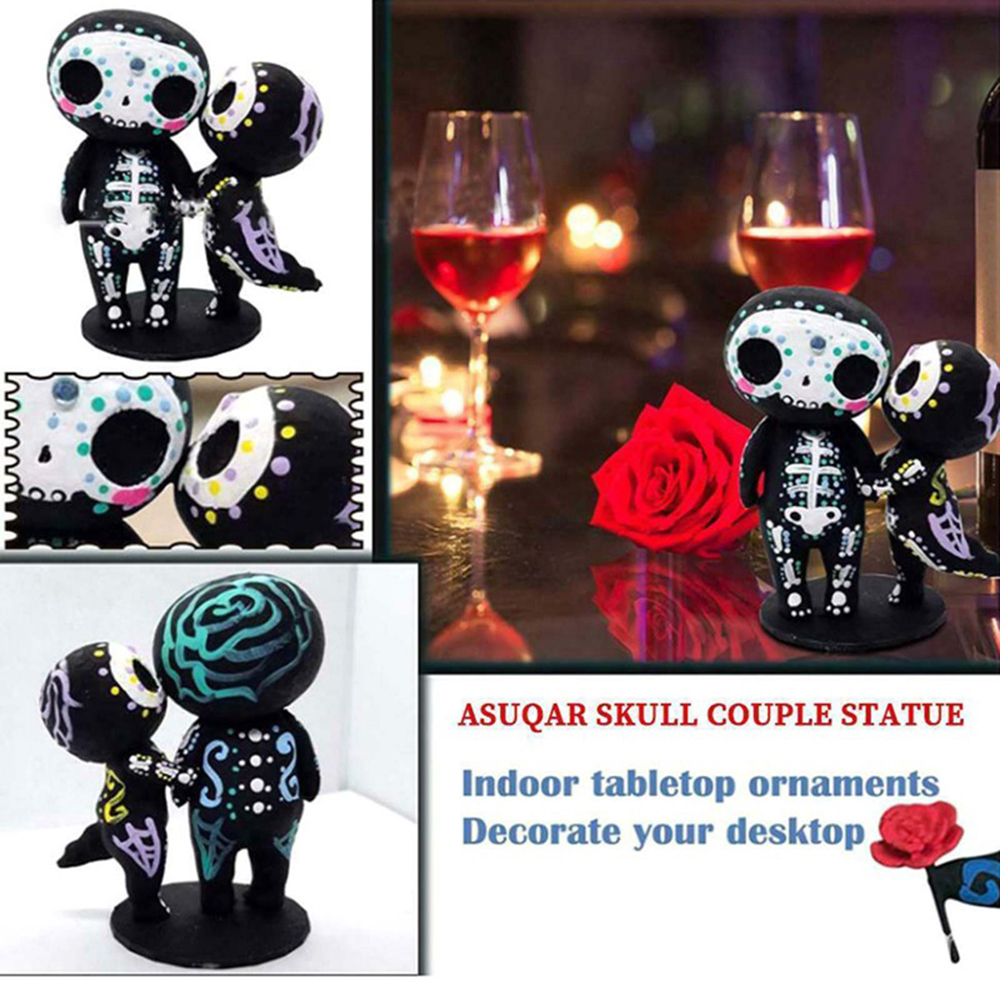 ☆YOLA☆ Ornaments Skull Couple Statue Home Desk Resin Doll Lover Gothic Sculpture Skeleton Couple Figurine Decorations Collectible Cartoon Crafts