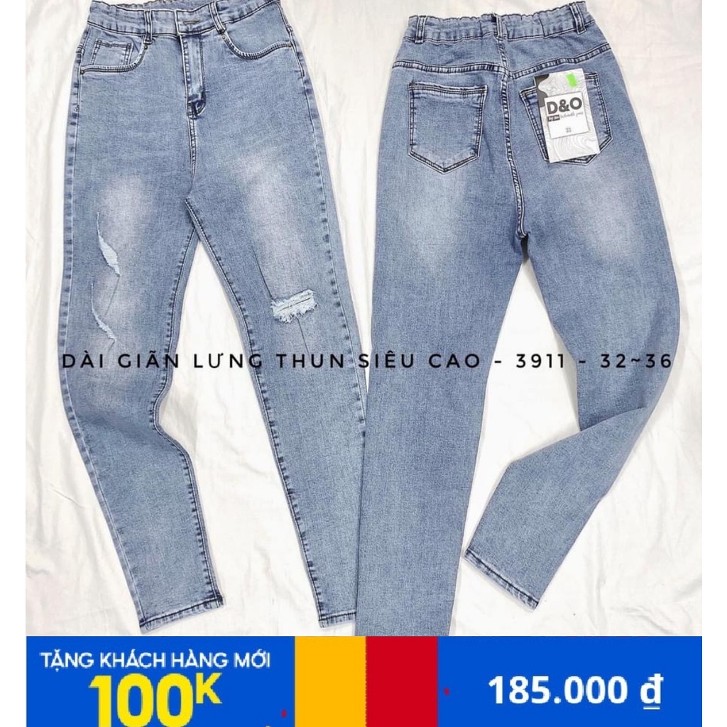 Quần Dài Jeans Nữ Bigsize, Xanh Đậm Trơn, Lưng Cao Trên Rốn, Co Giãn Mạnh