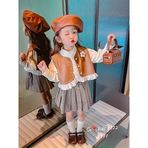 SET 3 CHI TIẾT ÁO + C.VÁY + ÁO GILE DA CHO BÉ
