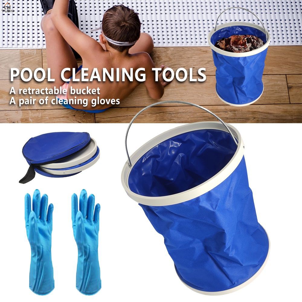 Pool Skimmer Bucket,Retractable Swimming Pool Cleaning Tool With Cleaning Gloves,Portable Cleaning Catcher