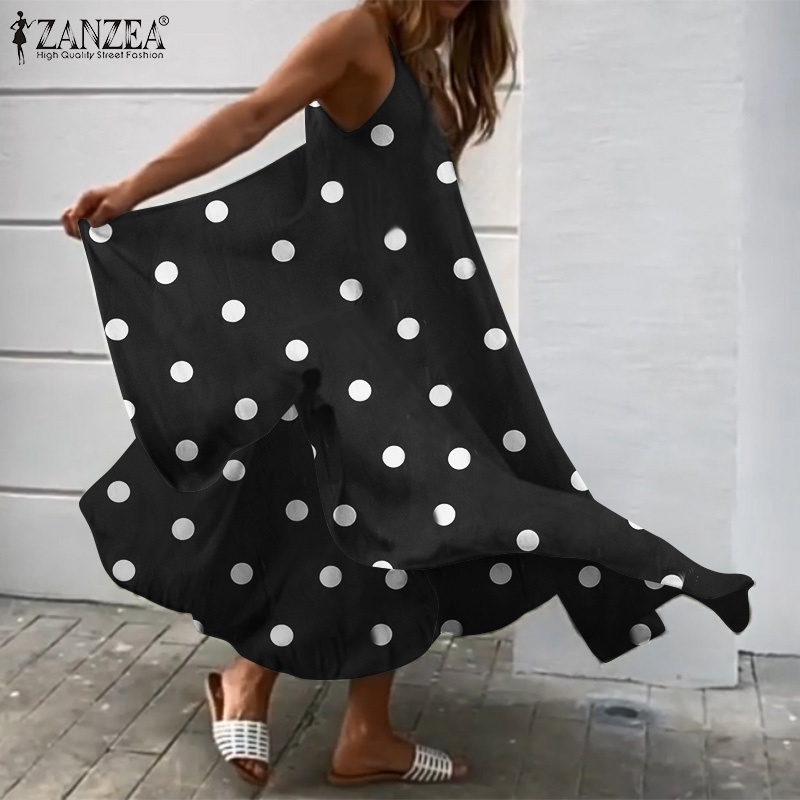 Đầm ZANZEA hai dây chấm bi dáng rộng thời trang dành cho nữ