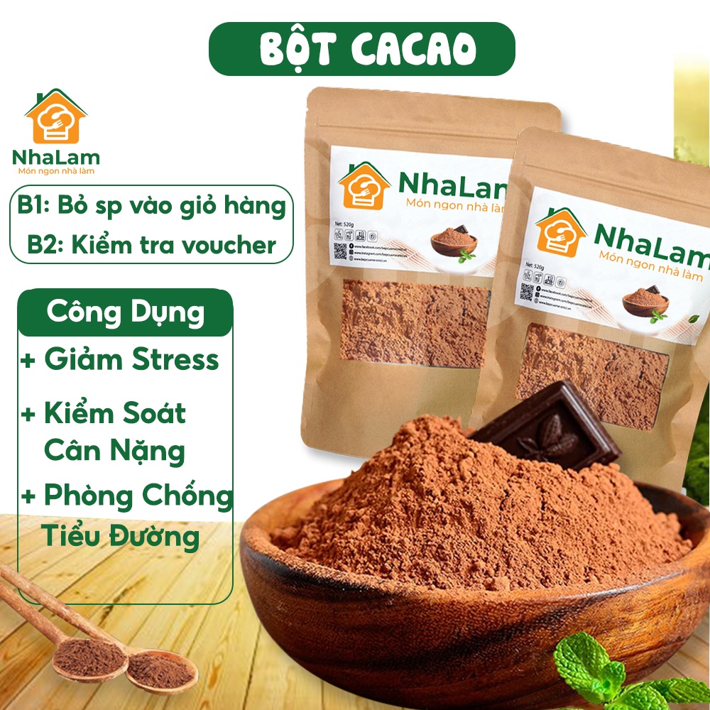 Bột Cacao Nguyên Chất Không Đường Hoà Tan Ăn Kiêng, Giảm Cân NHALAM FOOD