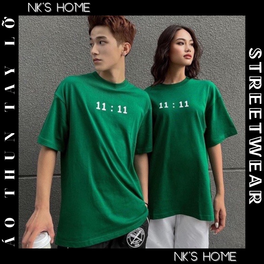 AT089 Áo thun tay lỡ unisex cho nam nữ YOUNG GREEN 11:11 phong cách hàn quốc thiết kế phom rộng sad boy trẻ trung