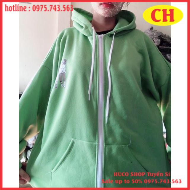 Áo Khoác Hoodie /Áo khoá kéo zip đôi bạn màu xanh đậu chất nỉ cotton tay bồng cánh rơi form thụng nam nữ mặc đôi unisex