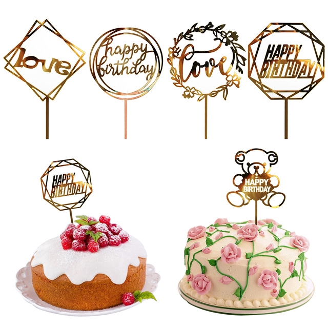 Topper gắn trang trí bánh kem chữ Happy Birthday 9 kiểu dáng xinh xắn