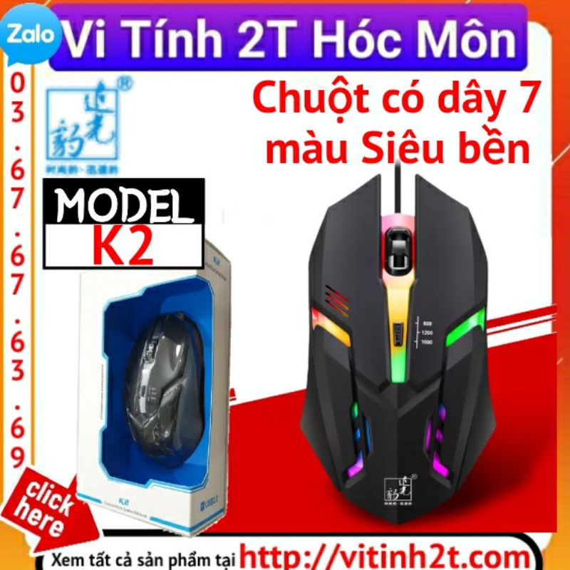 Chuột có dây có led 7 màu  K2 đổi màu cực đẹp siêu bền