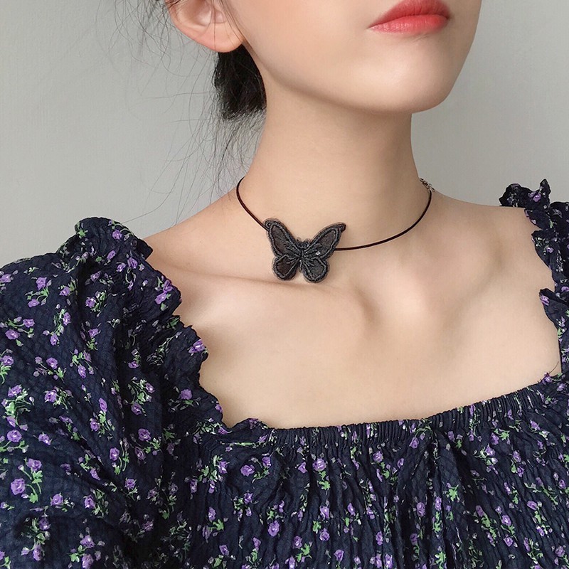 LEEVA - Vòng cổ chocker phối bướm ren Hàn Quốc trang sức nữ PK004