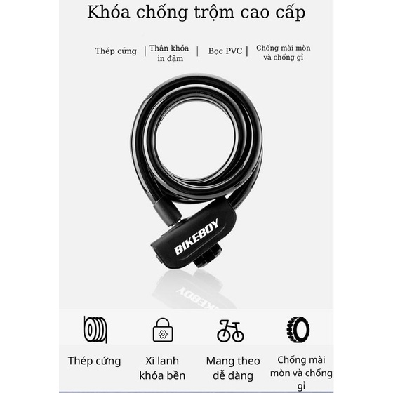 Ổ Khóa Xe Đạp Chống Trộm Cao Cấp, Khóa Dây Gắn Yên Xe Đạp Bikeboy